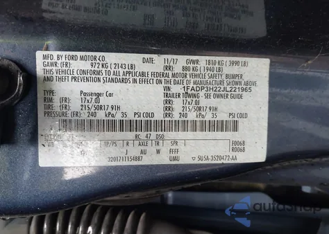 2018 Ford Focus Sel из США, поврежденный, VIN 1FADP3H22JL221965